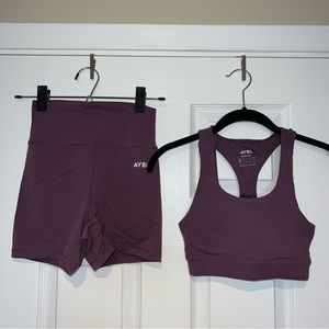 AYBL Set Plum sports bra and Core Shorts